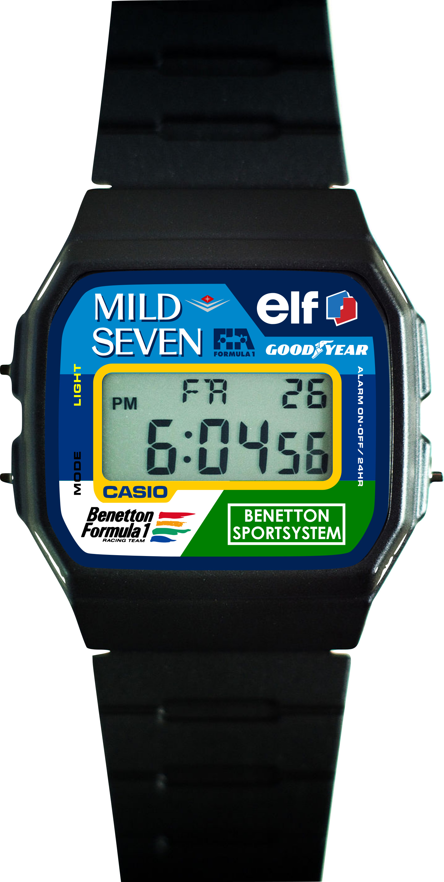 Custom Casio F91W - Custom watch face - Team Benetton F1 Theme Tribute