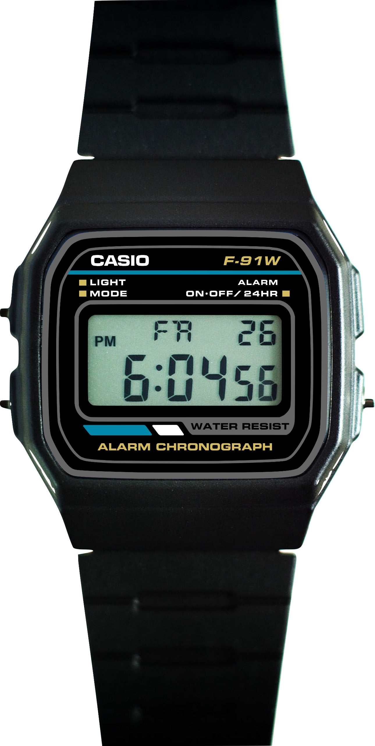 Custom Casio F91W - Custom watch face - Classic Casio Colorway